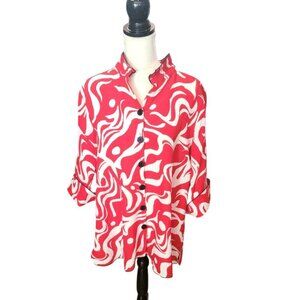 Ali Miles Red and White Swirls with Black Edging with Wired Collar Jacket Top